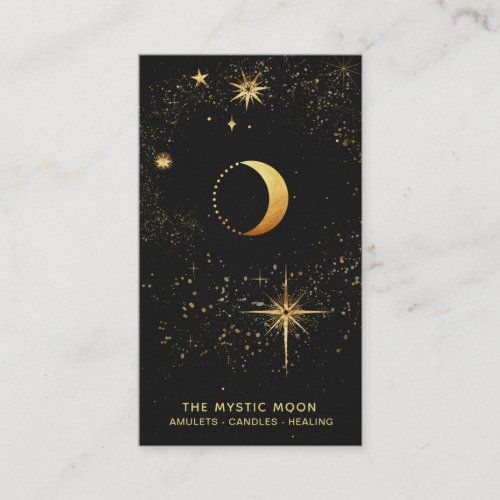  Black Gold Lunar Stars Mystic Moon Luna Business Card