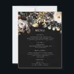Black Gold Luxe Floral Wedding Menu Card<br><div class="desc">Our "Watercolor Moody Florals" collection features dark florals in black, teal and midnight blue colors with golden accents combined with elegant typography for all your occasions. Mix and match the items as you wish and contact us if you have any special requests through chat or email. Check our store for...</div>