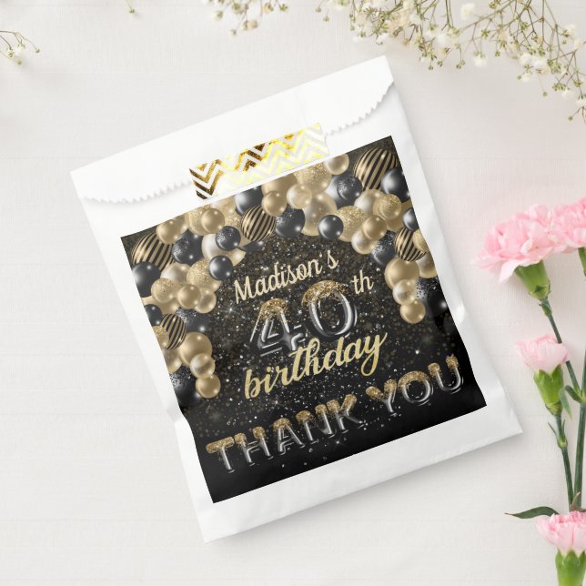 Black Gold Luxury 40th Birthday Personalized Favor Bag (Sealed)