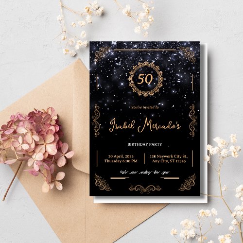 Black Gold Luxury Anniversary 50th Birthday Invite
