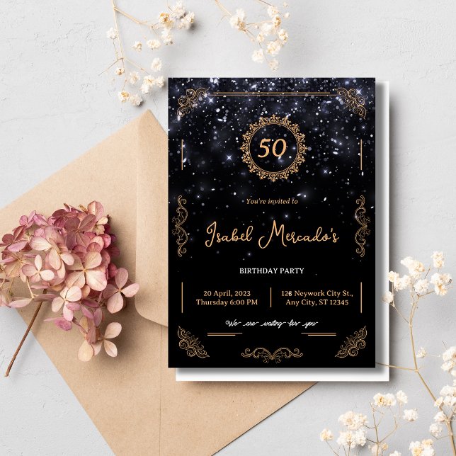 Black Gold Luxury Anniversary 50th Birthday Invite (Creator Uploaded)