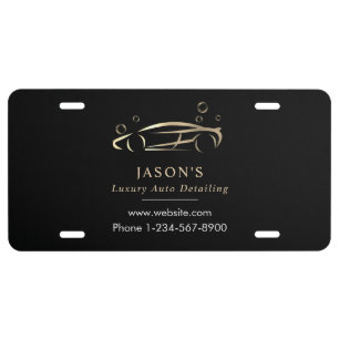 Black & Gold Luxury Auto Detailing Car Cleaning License Plate