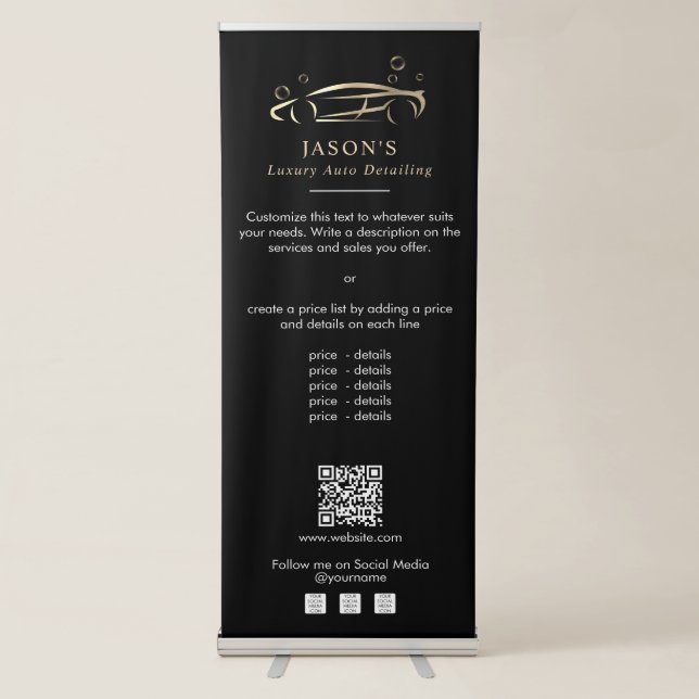 Black & Gold Luxury Auto Detailing Car Cleaning Retractable Banner (Front)