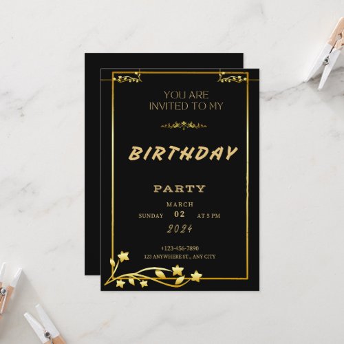 Black Gold Luxury Birthday Invitation