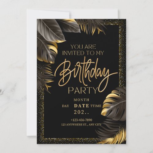 Black Gold Luxury Birthday Party Invitation Card