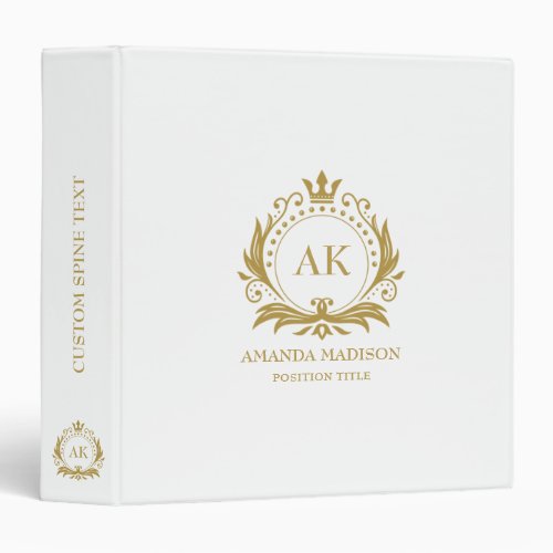 Black Gold Luxury Crown Wedding Monogram 3 Ring Binder