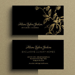 Black gold luxury elegant botanical foliage business card