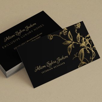 Black gold luxury elegant botanical foliage business card | Zazzle