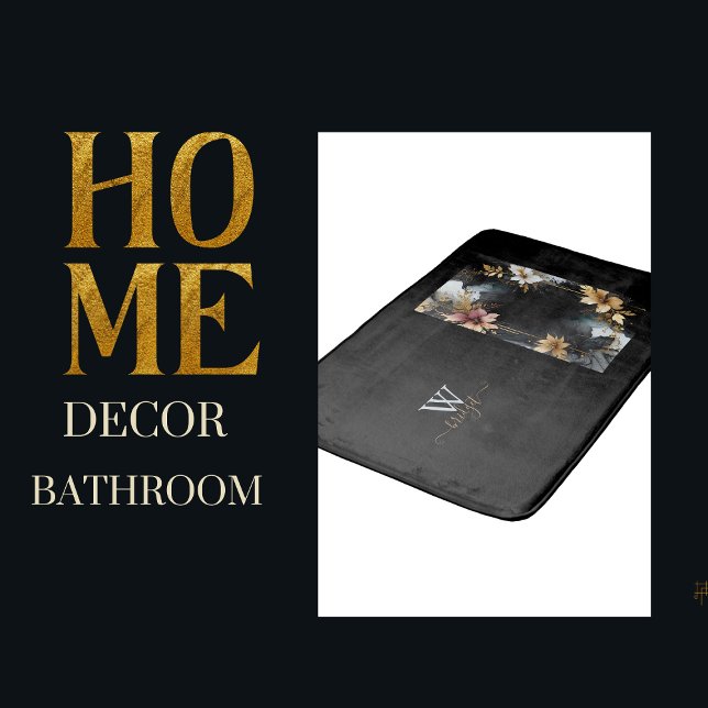 black & gold luxury floral marble swirl bath mat (Creator Uploaded)