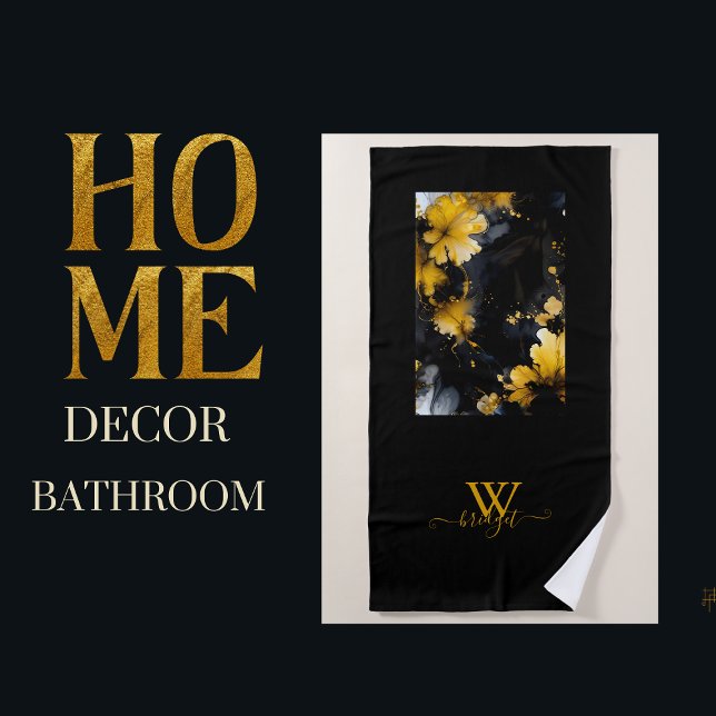black gold luxury floral marble swirl  beach towel (Creator Uploaded)