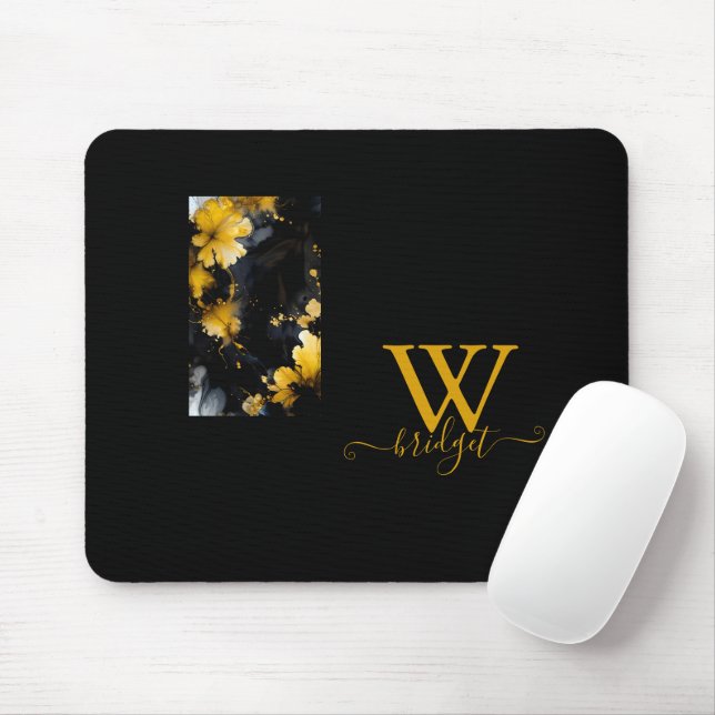 black & gold luxury floral marble swirl  mouse pad (With Mouse)