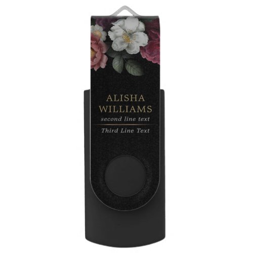 Black Gold Luxury Floral Personalized  Flash Drive