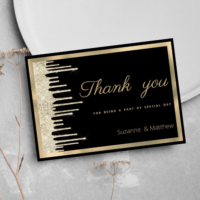 Black gold luxury glitter drips Thank You Invitation (Black gold luxury glitter drips Thank You )