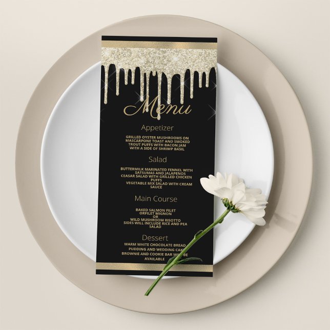 Black gold luxury glitter drips Wedding Menu (Black gold luxury glitter drips Wedding Menu)