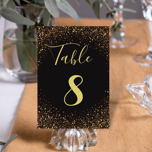 black gold luxury glitters and sparkles wedding table number