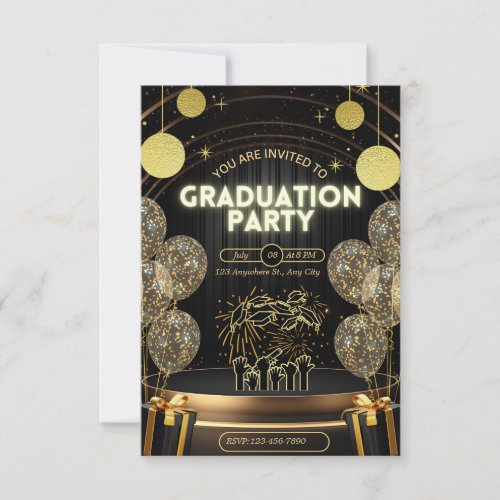 Black  Gold Luxury Graduation Invitation Party