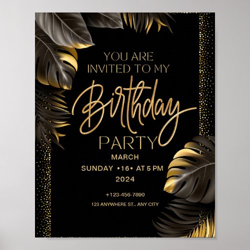 Black Gold Luxury Happy Birthday Party Poster
