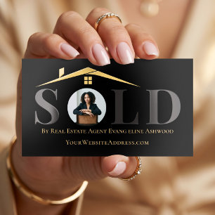 Black Gold Luxury Home Real Estate Agent Photo Foil Spot Gloss Business Cards