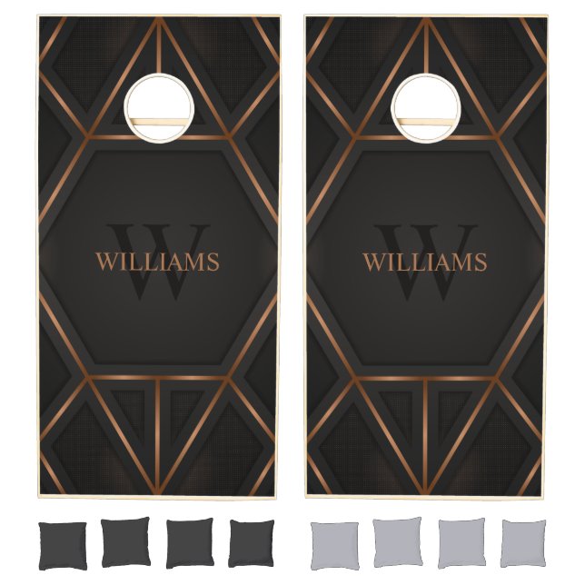Black Gold Luxury Modern Minimal Abstract Cornhole Set (Set)