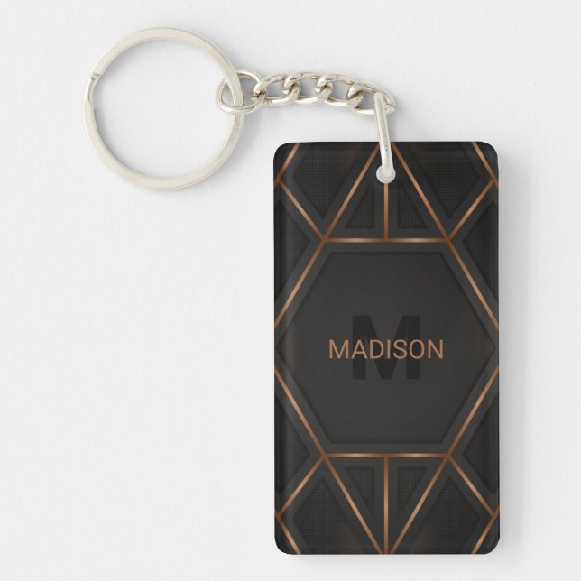 Black Gold Luxury Modern Minimal Abstract Keychain (Front)