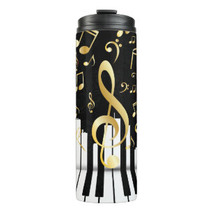 Black Gold Luxury Music Note piano keys Thermal Tumbler