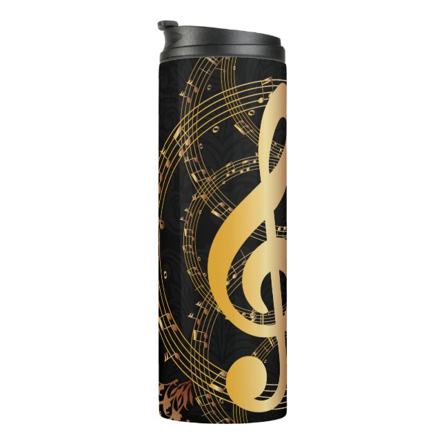 Black Gold Luxury Music Note Thermal Tumbler (Rotated Right)