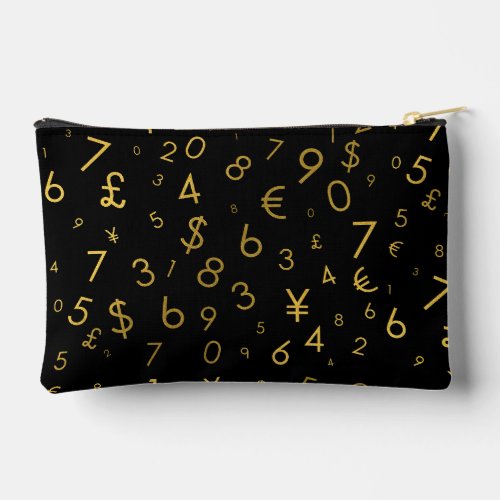 Black Gold Luxury Numbers Currency Symbols Pattern Accessory Pouch