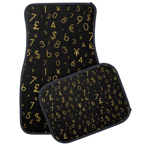 Black Gold Luxury Numbers Currency Symbols Pattern Car Floor Mat