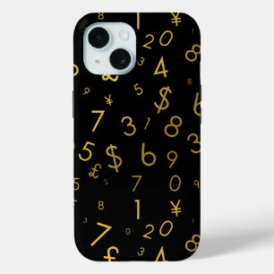 Black Gold Luxury Numbers Currency Symbols Pattern iPhone 15 Case