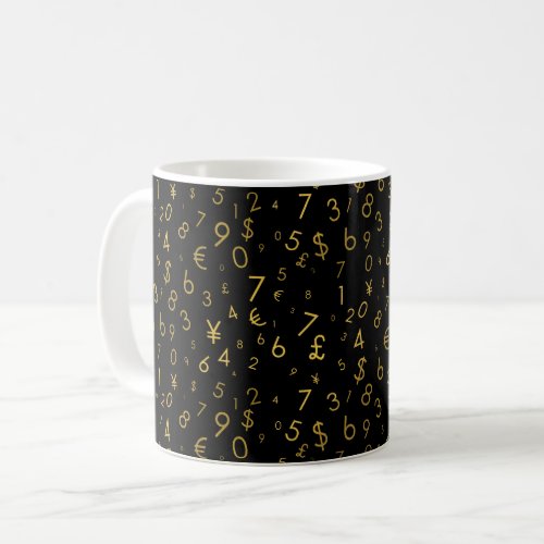 Black Gold Luxury Numbers Currency Symbols Pattern Coffee Mug