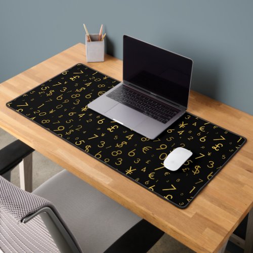 Black Gold Luxury Numbers Currency Symbols Pattern Desk Mat