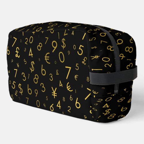 Black Gold Luxury Numbers Currency Symbols Pattern Dopp Kit