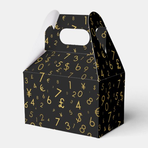 Black Gold Luxury Numbers Currency Symbols Pattern Favor Boxes