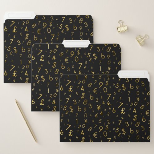 Black Gold Luxury Numbers Currency Symbols Pattern File Folder