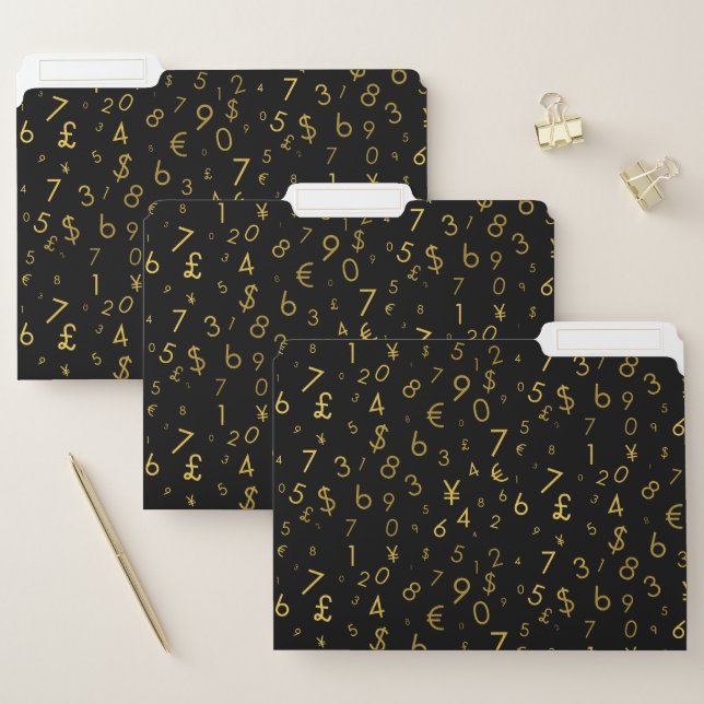 Black Gold Luxury Numbers Currency Symbols Pattern File Folder (Set)