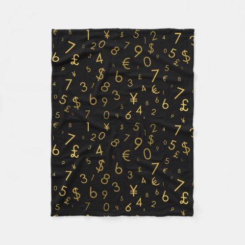 Black Gold Luxury Numbers Currency Symbols Pattern Fleece Blanket