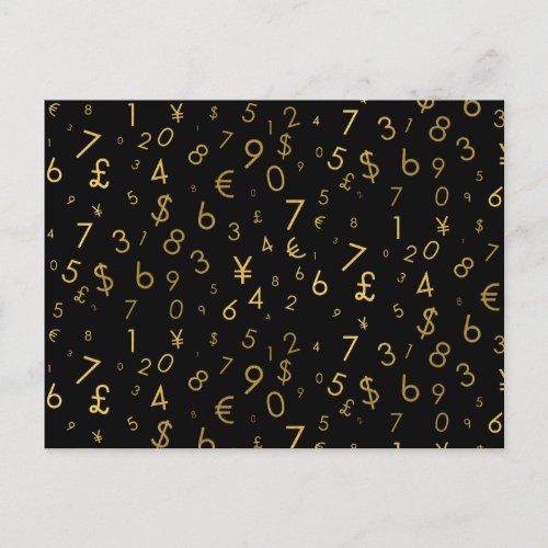 Black Gold Luxury Numbers Currency Symbols Pattern Holiday Postcard