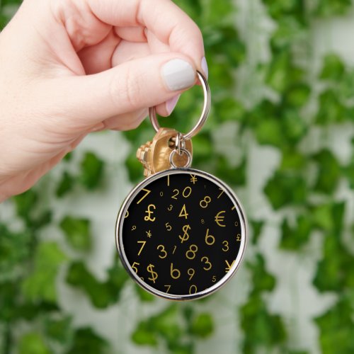 Black Gold Luxury Numbers Currency Symbols Pattern Keychain