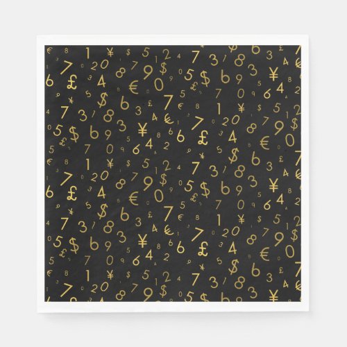 Black Gold Luxury Numbers Currency Symbols Pattern Napkins