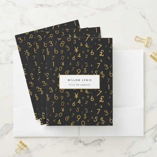 Black Gold Luxury Numbers Currency Symbols Pattern Pocket Folder