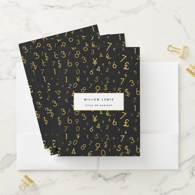 Black Gold Luxury Numbers Currency Symbols Pattern Pocket Folder (In Situ)
