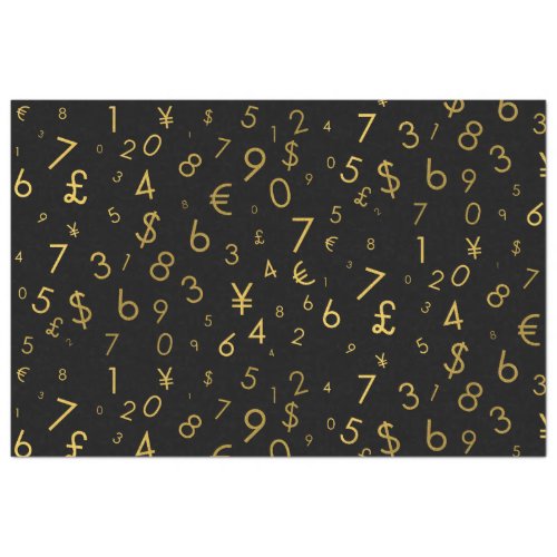 Black Gold Luxury Numbers Currency Symbols Pattern Tissue Paper