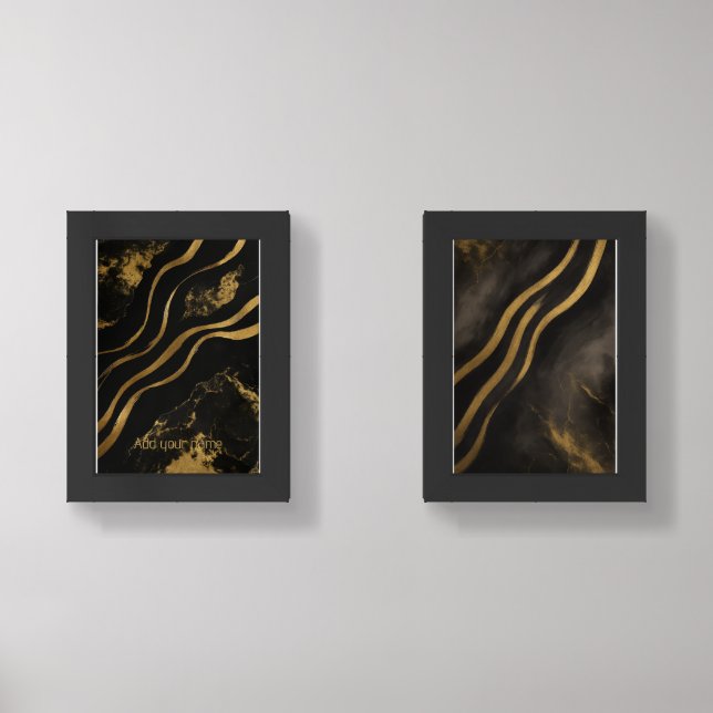 Black & Gold Luxury Pair Wall Art Sets (Front)