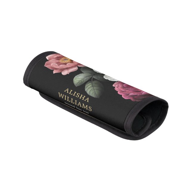 Black Gold Luxury Personalized Floral Luggage Handle Wrap (Angled)