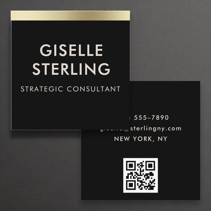 Black Gold Luxury QR Code Minimal Typography Square Business Card