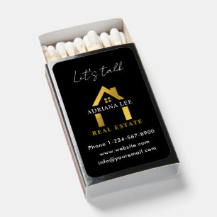Black Gold Luxury Real Estate House Logo Gift Matchboxes