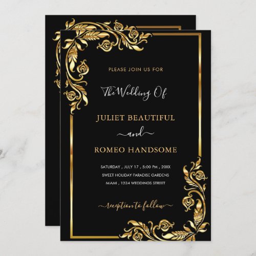 Black Gold Luxury Wedding Invitation Golden Framed