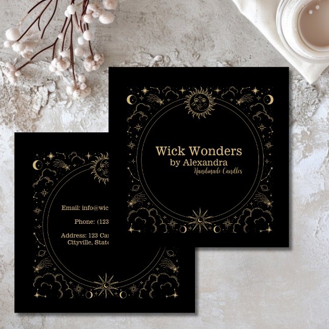 Black Gold Magical Apothecary Candle Square Business Card (Creator Uploaded)
