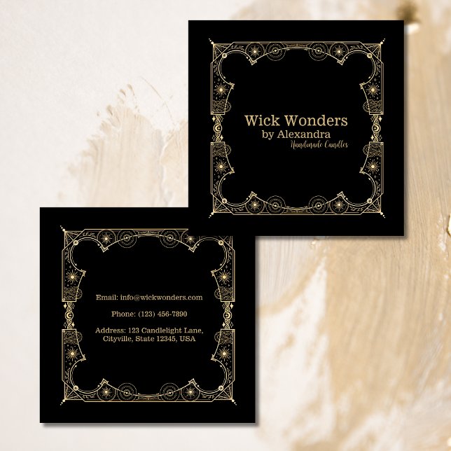 Black Gold Magical Apothecary Candle Square Business Card (Creator Uploaded)