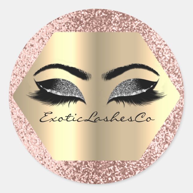Black Gold Makeup Glitter Hexagonal Rose Lashes Classic Round Sticker (Front)